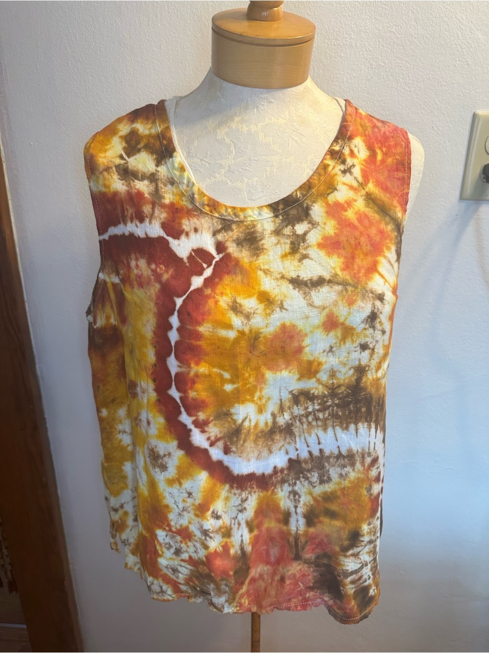 Tie-Dye Linen Women's Tank Top - Multicolor